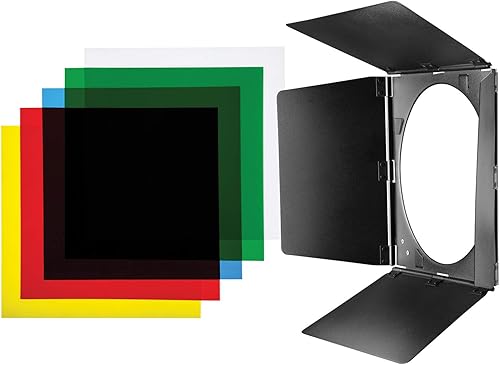 Westcott Barndoor Set con geles teatrales (rojo, azul, verde, amarillo, difusión) para reflector de 70 grados de ancho