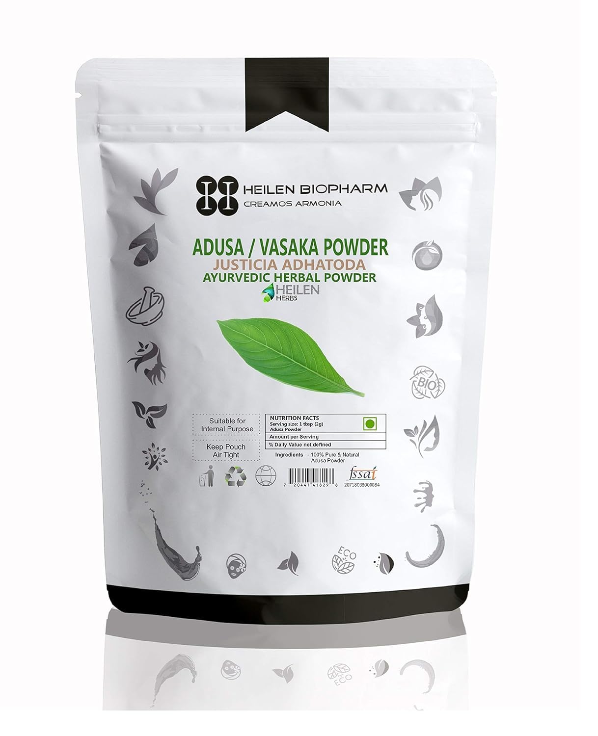 QURA Adhatoda Vasica naturel (200 g) | Adusa | Vasaka Aadathodai | Poudre de feuilles d'Adalodakam (100 g x 2 pièces) | Certifié ISO | Certifié FSSAI.