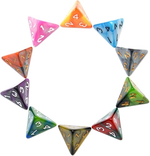 SmartDealsPro Paquete de 10 dados poliédricos multicolor D4 D6 D8 D10 D12 para juegos de mesa Dungeons and Dragons DND RPG MTG (doble color, D4)