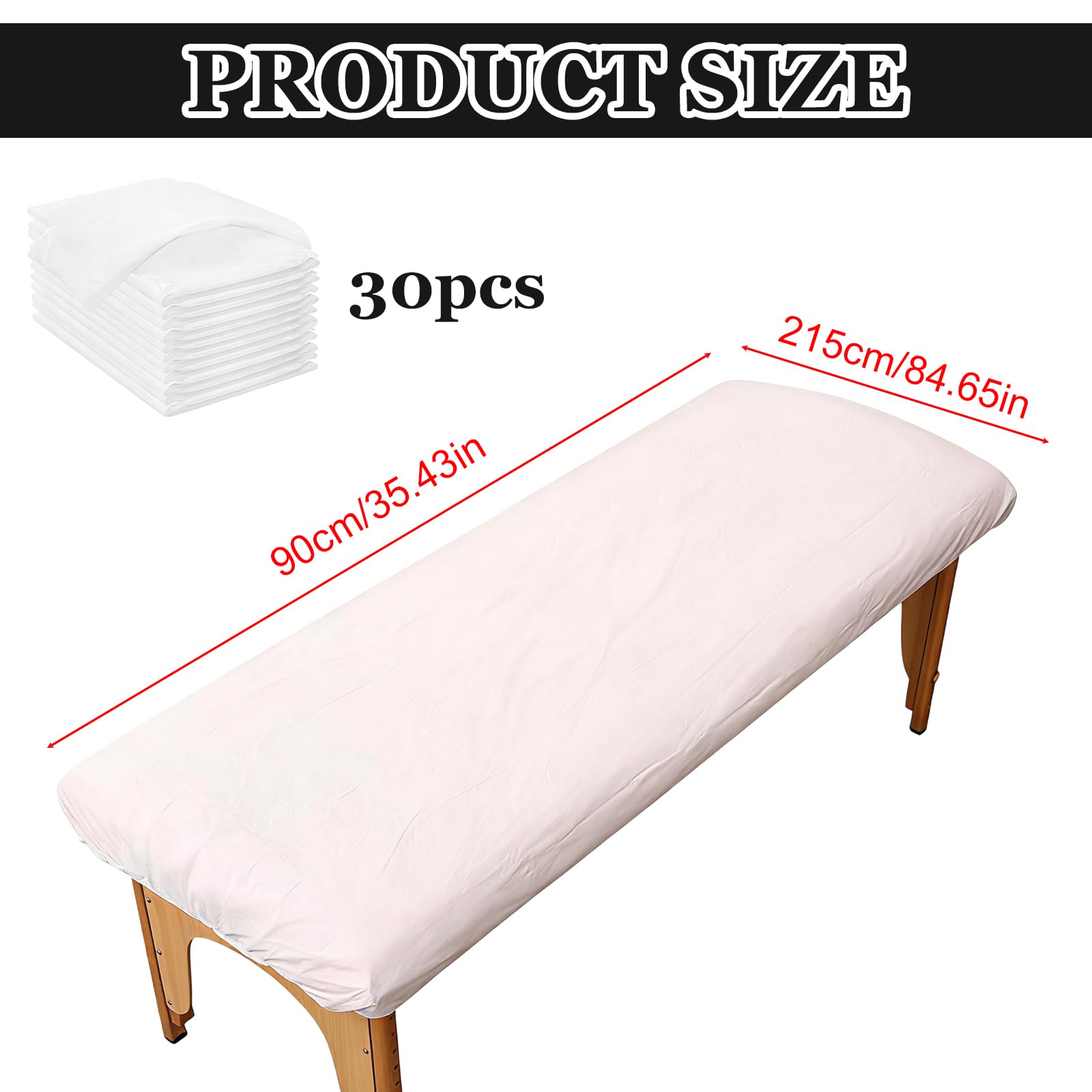 Lot de 30 draps-housses jetables 90 x 215 cm, pour table de massage, en tissu non tissé, doux pour la peau, fixation élastique, pour spa, massage, cosmétiques
