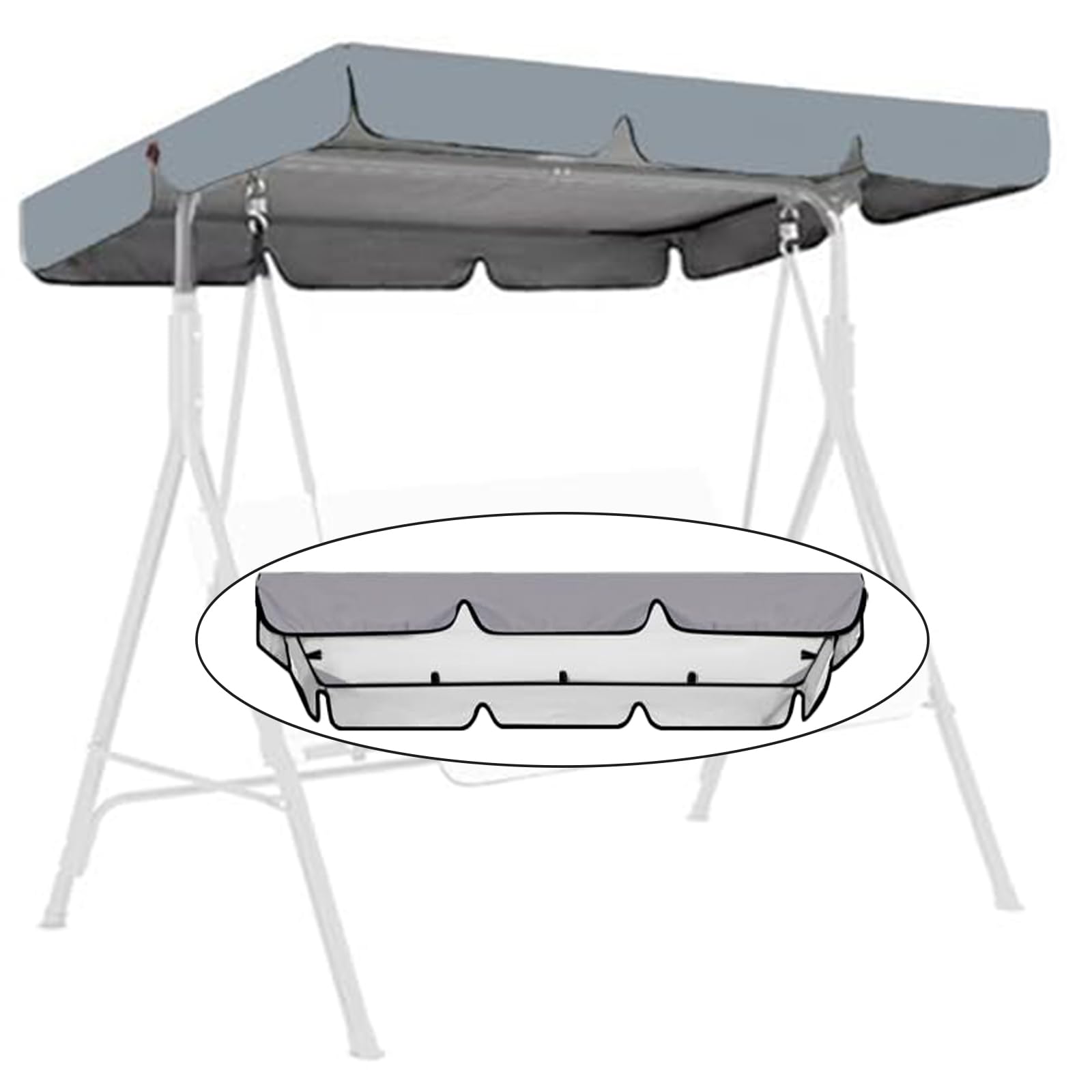 Toit pour balancelle de jardin gris 190x132x15 cm en tissu Oxford 210D pour extérieur 2/3 places
