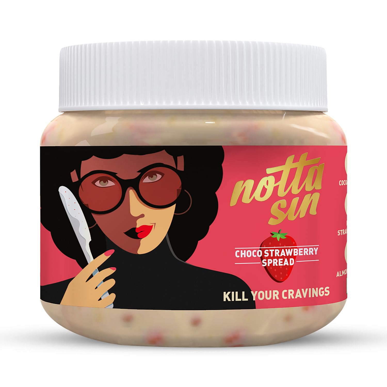 Notta Sin - Choco Strawberry Spread | Real Strawberry Bits | No Added Sugar - Contains Monk Fruit & Stevia | Nourishing Almonds | Rich in Fibre & Protein | Chocolate Spread for Bread | 80G