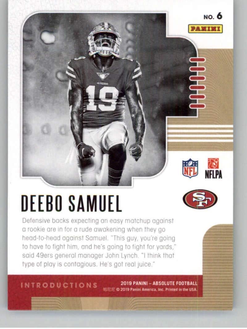 2019 Absolute Introductions #6 Deebo Samuel San Francisco 49ers RC Rookie NFL Football Trading Card