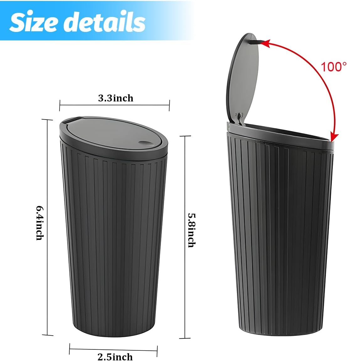 HZEL Car Trash Can with Lid, Waterproof Vehicle Cup Holder Dustbin Garbage Can with 3 Rolls of Trash Bag, Leakproof Auto Trash Bin Garbage Organizer, Universal for SUV Van Truck (Black)