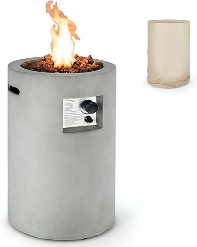 Tangkula Patiojoy - Fogata redonda de propano para exteriores, fogata de gas de 16 pulgadas de encendido automático para patio con cubierta
