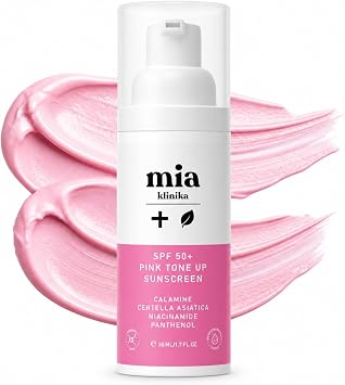 MIA KLINIKA SPF 50+ Pink Tone-Up Face Sunscreen   Colour Correcting & Brightening Cream   With Centella Asiatica, Niacinamide & Panthenol   Lightweight Daily UV Protection   50ml