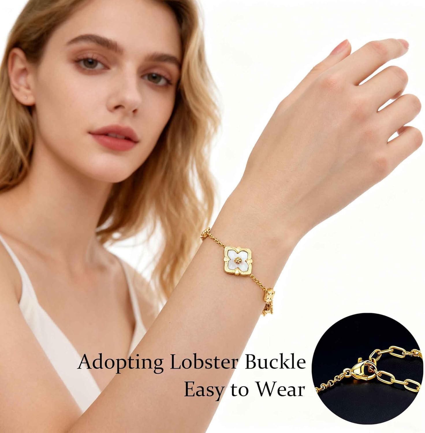 Gold Bracelets for Women Clover Charm Bracelet 16K Gold Plated Dainty Chain Clover Bracelet Jewelry Gifts for Women - Image 2