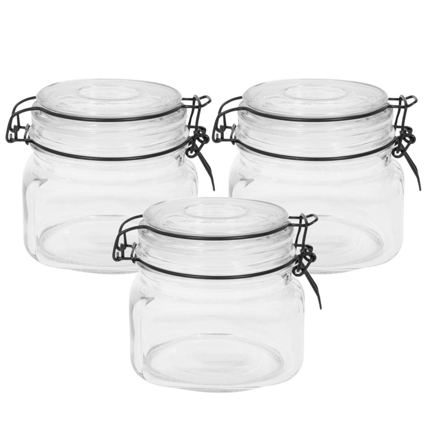 Glass Storage Jars with Lids 450ml - Set of 3 | Clip Top Airtight Glass Storage | Perfect for Coffee, Tea, Pasta, Cereal, Biscuits & Dry Food | Clear Kitchen Organiser | Preserving & Spice Containers