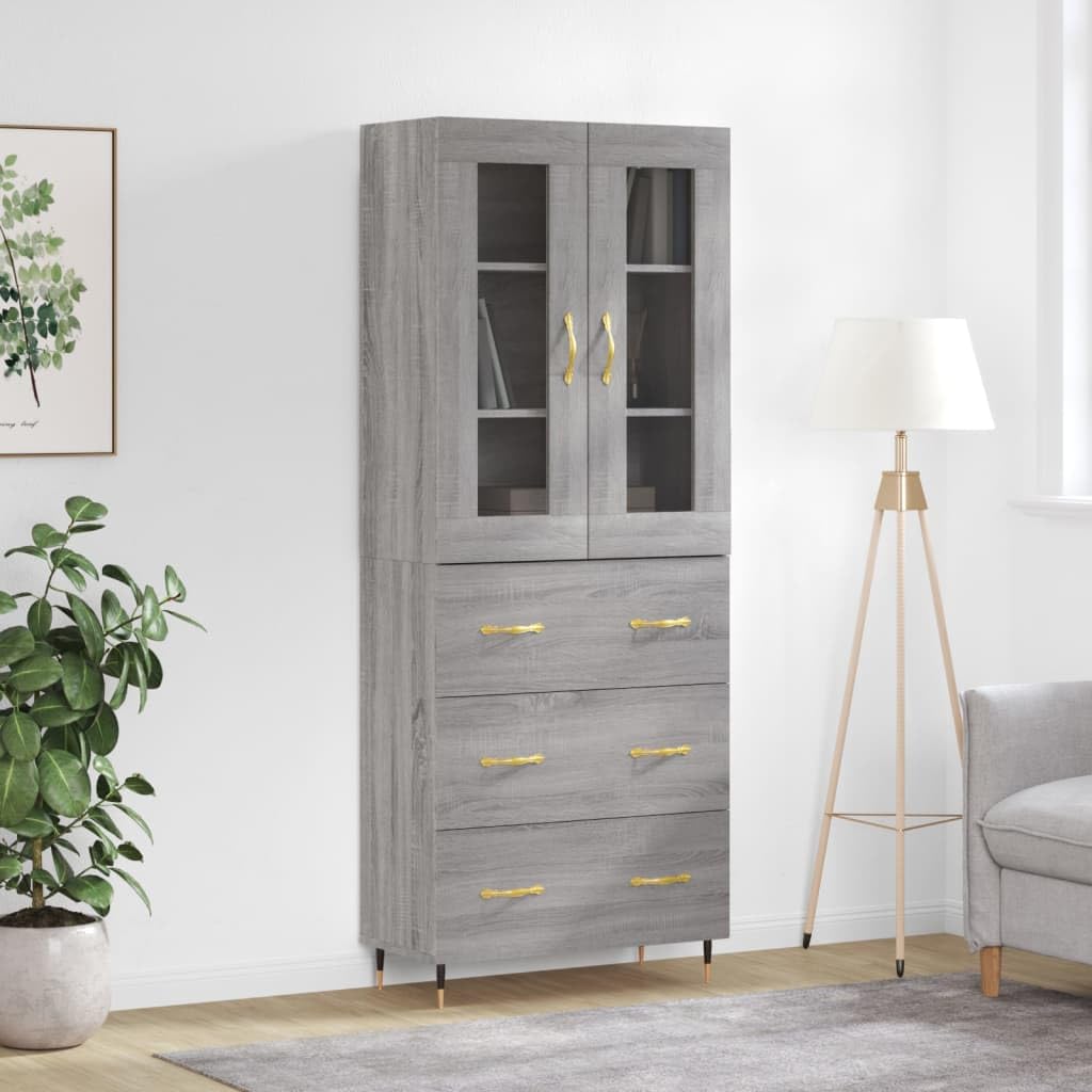 Meuble salon gris grand volume meuble de rangement 180 cm de hauteur pour cuisine