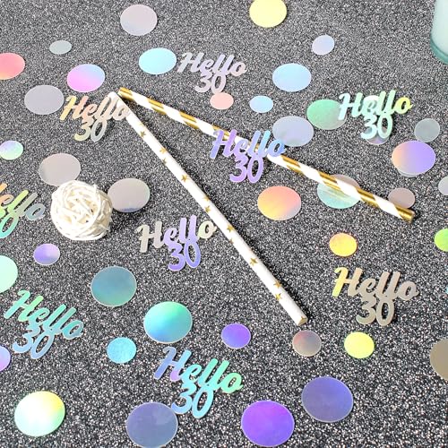 Image of Hello 30 Birthday Confetti for Tables Iridescent Circle Dots Happy 30th Birthday Party Decorations for Her Women Thirty Years Old Birthday Table Scatters Confetti Decor Supplies 300PC