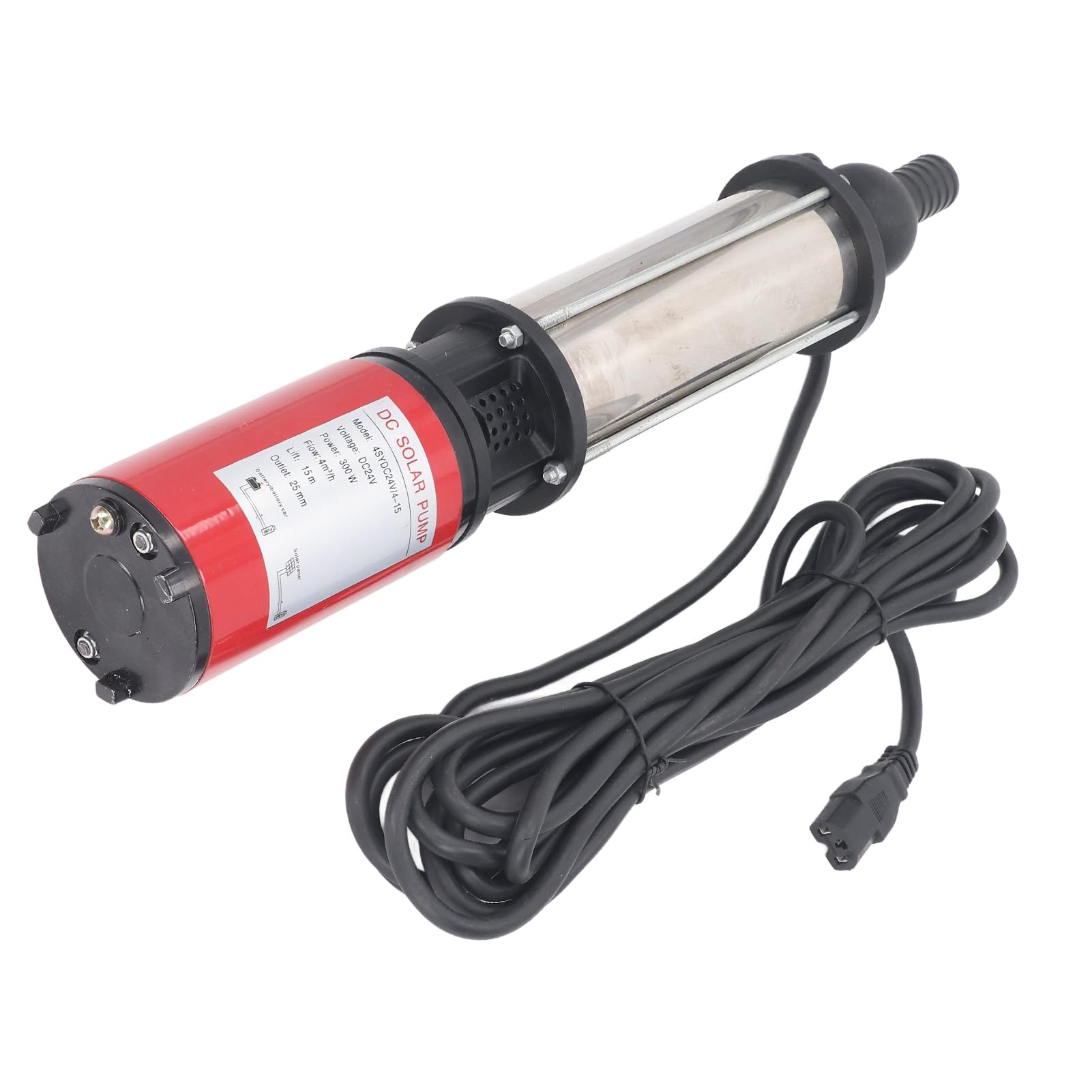FTVOGUE Bomba de Pozo Profundo CC Bomba de Agua Solar de 24 V 300 W con Motor de Cobre Cuerpo de Acero Inoxidable Flujo de 4 M³ H Elevación de 15 M Salida de 1 Pulgada para Hogares Granjas Vehículos