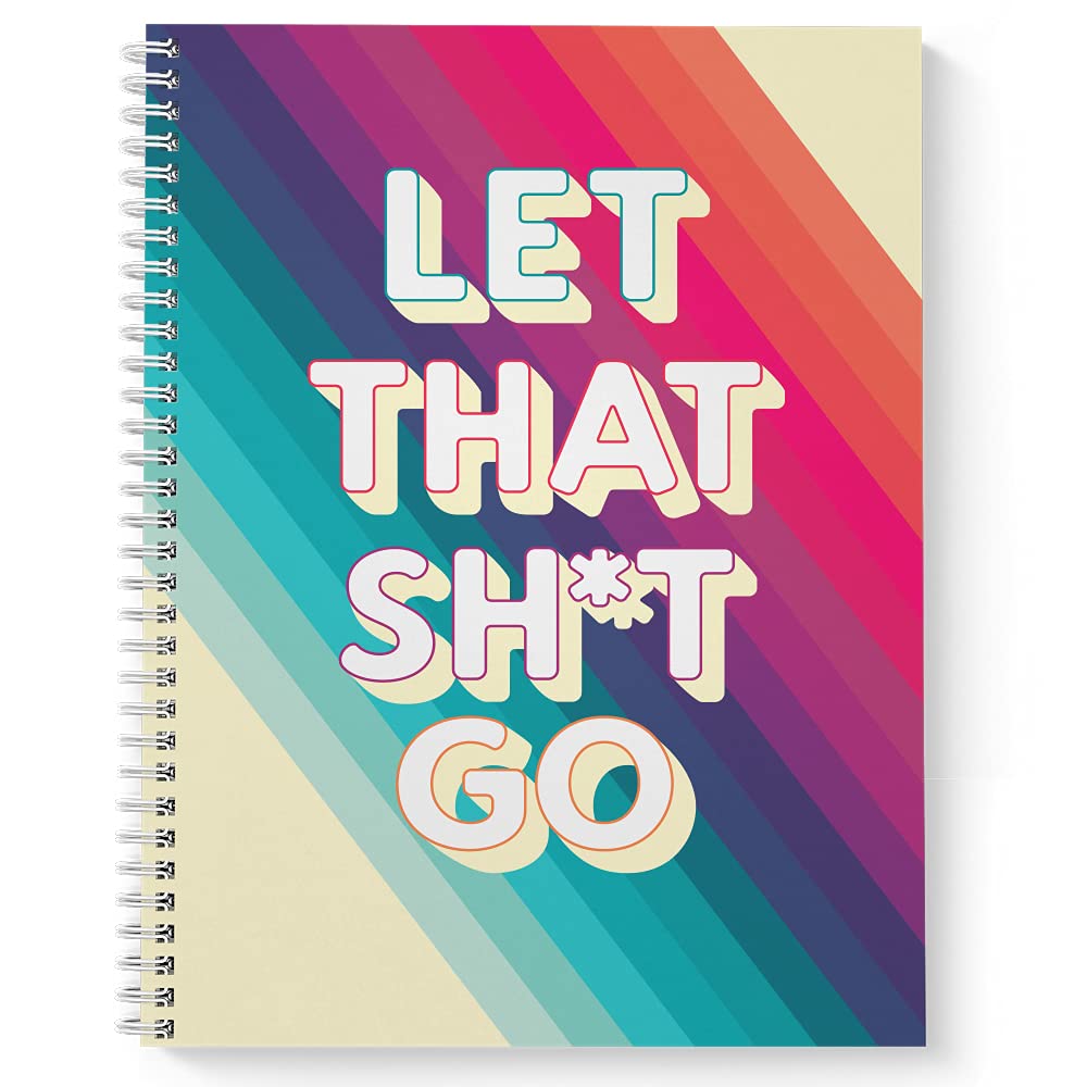 Softcover Let It Go 8.5" x 11" Motivational Spiral Notebook/Journal, 120 College Ruled Pages, Durable Gloss Laminated Cover, White Wire-o Spiral. Made in the USA