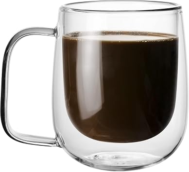 كوب قهوة زجاجي من ليتل وورلد، كوب معزول مزدوج الجدار سعة 8.5 أونصة مقاوم للحرارة للشاي والقهوة واللاتيه والكابتشينو والإسبريسو والشاي المثلج، آمن للاستخدام في غسالة الأطباق والميكروويف، مجموعة من 1 كوب دائري