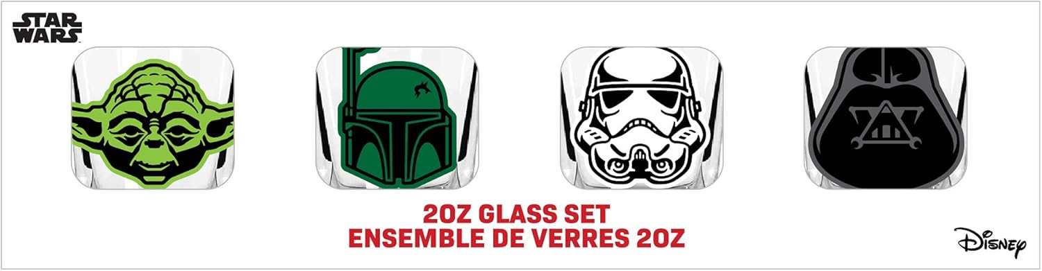 Star Wars Glass Set - 2 oz. Capacity - Set of 4 Glasses - Darth Vader, Yoda, Boba Fett, Stormtrooper - Image 2