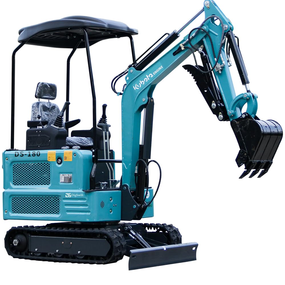 DigSwift 1.8 Ton Diesel Mini Excavator with EPA Certified KubotaEngine, Pilot Control System, Hydraulic Thumb clamp,Bucket, Stable Chassis Fit for