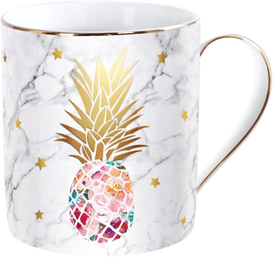 WAVEYU Ceramic Mug, Coffee Mug Cup Design with Handle Decoration with Handle Coffee Tea Cup for Girl Women for Ideal Gifts, 14 oz (Pineapple)