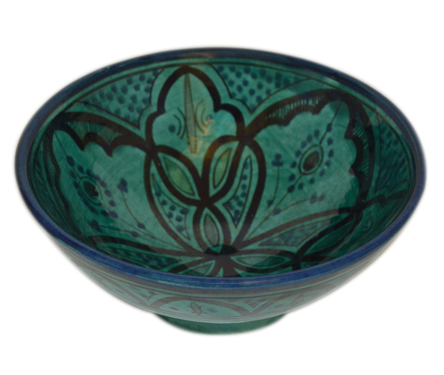 Ceramic Bowls Moroccan Handmade Serving Bowl Aqua 8 inches in Diameter