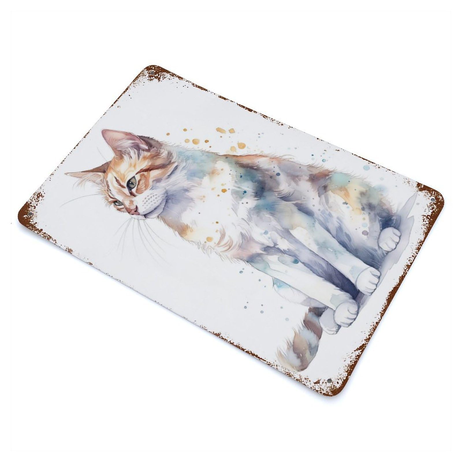 Garage Style Watercolor Manx Cat Art Rustic Tin Plaque 11.8"x7.9", Classic Wall Plaque for Bar And Workshop