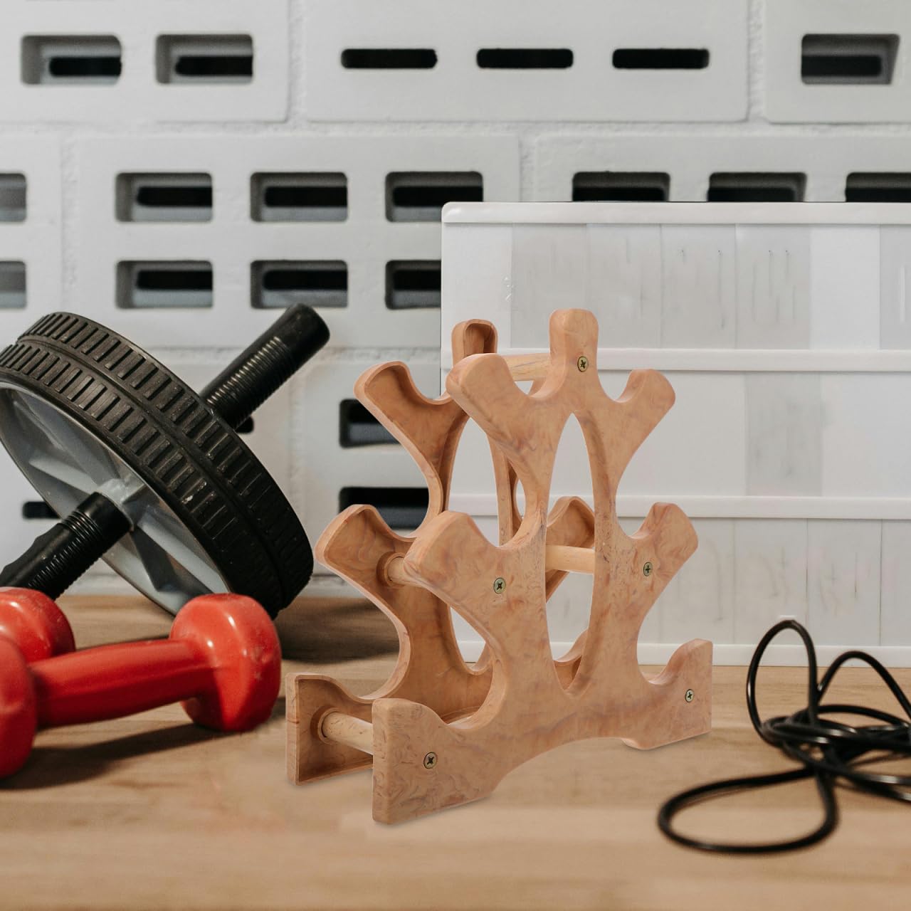 GANAZONO Kleiner Hantelständer Aus Holz Für Zuhause Robustes 3-Schicht Hantelregal Zur Aufbewahrung Von Kurzhanteln Platzsparend Und Einfach Montierbar Für Heimfitnessstudio