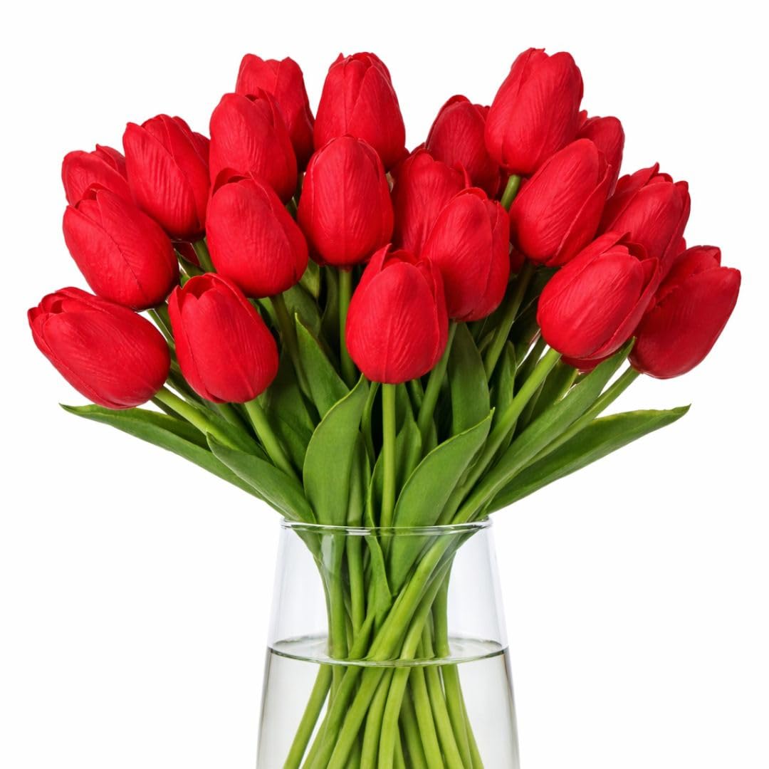 Red Tulip Flowers - 10 Artificial Bundles for Home Decor -1