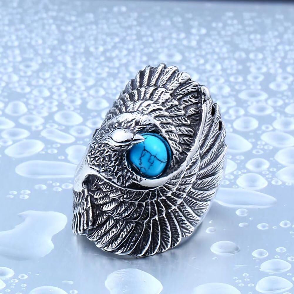 Mens Stainless Steel Turquoise Stone Eagle Rings Gothic Ring Silver Black Size 7-13 - Image 2