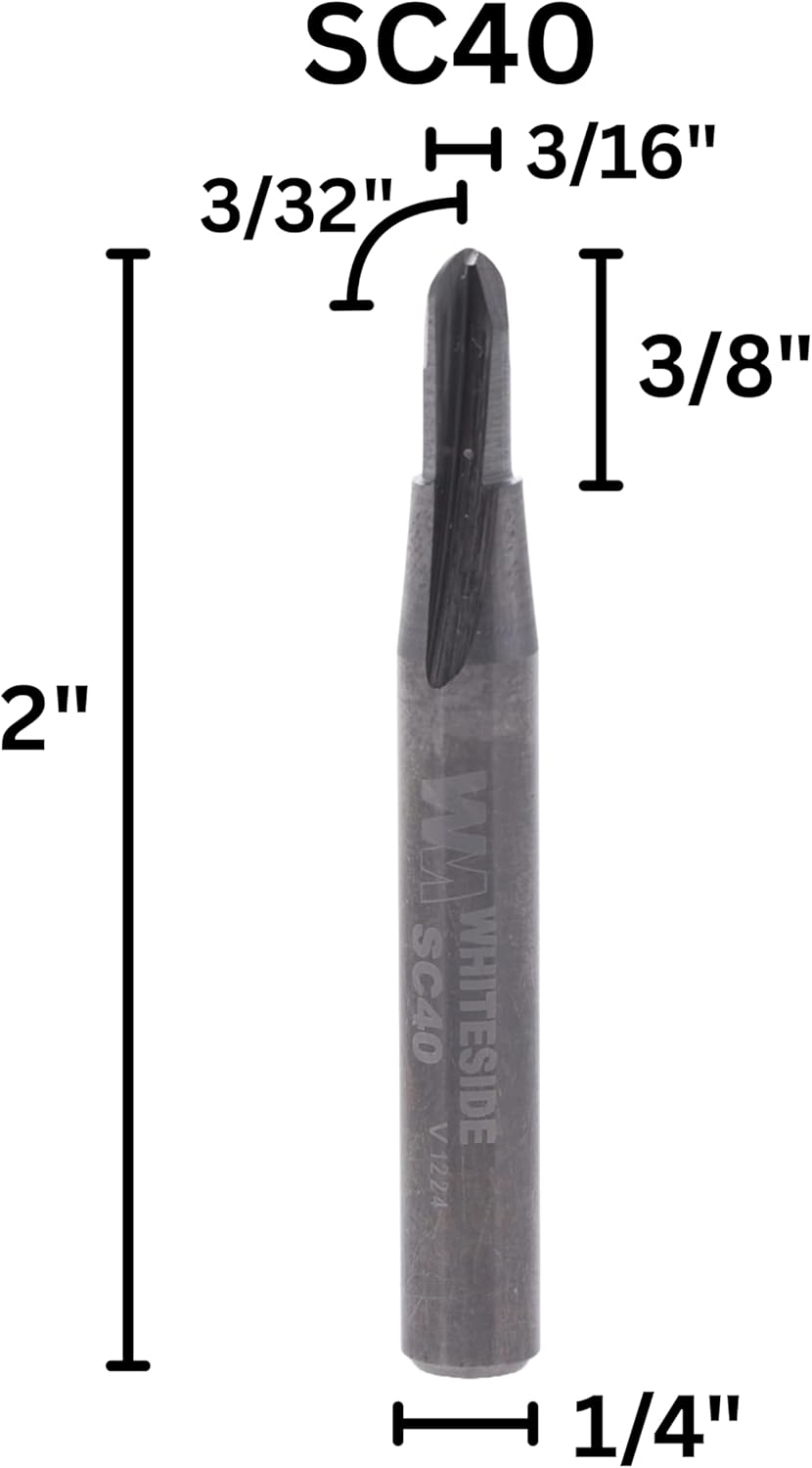 Whiteside Router Bits SC40 Round Bottom Veining Bit with Solid Carbide 3/32-Inch Radius 3/16-Inch Cutting Diameter