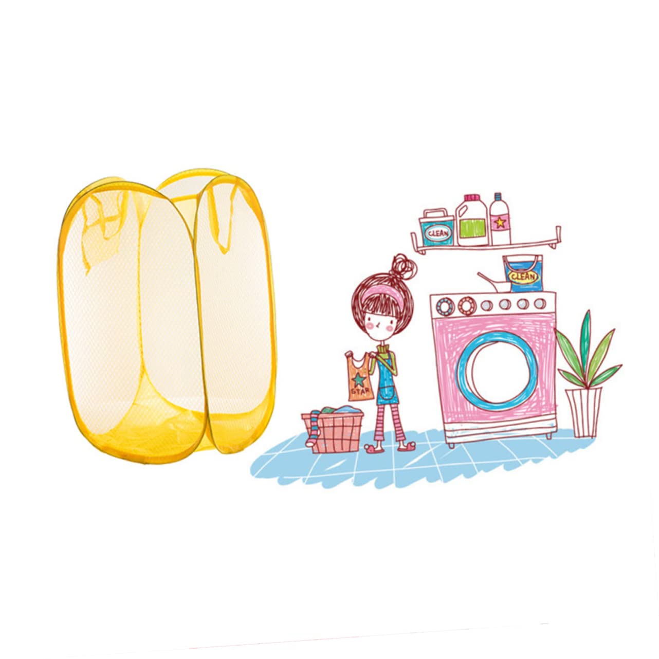 PRETYZOOM Folding Laundry Basket College Dorm Hamper for Clothes Mesh Laundry Hamper Side Sky