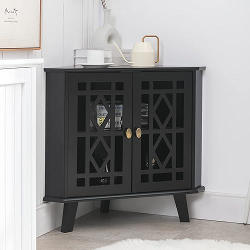 Scurrty Small Corner Table, 32'' Corner Cabinet with 2 Doors