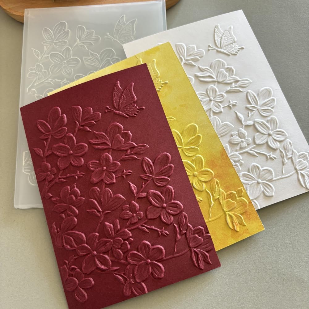 Arbuya 3D Plastic Embossing Folders for Card Making 3 d Flowers Butterfly Texture Embossing Folder for Scrapbooking Paper Crafting Home Decoration