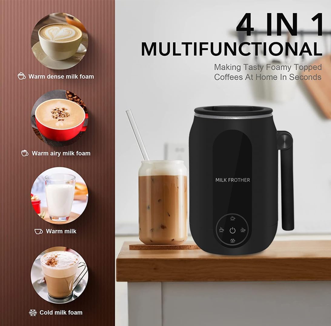 Milk Frother, Milk Steamer for Coffee, 4 in 1 Electric Milk Frother and Steamer, Warm and Cold Foam Maker, Hot Chocolate Maker, Milk Warmer, 8.8oz/250ml Frother