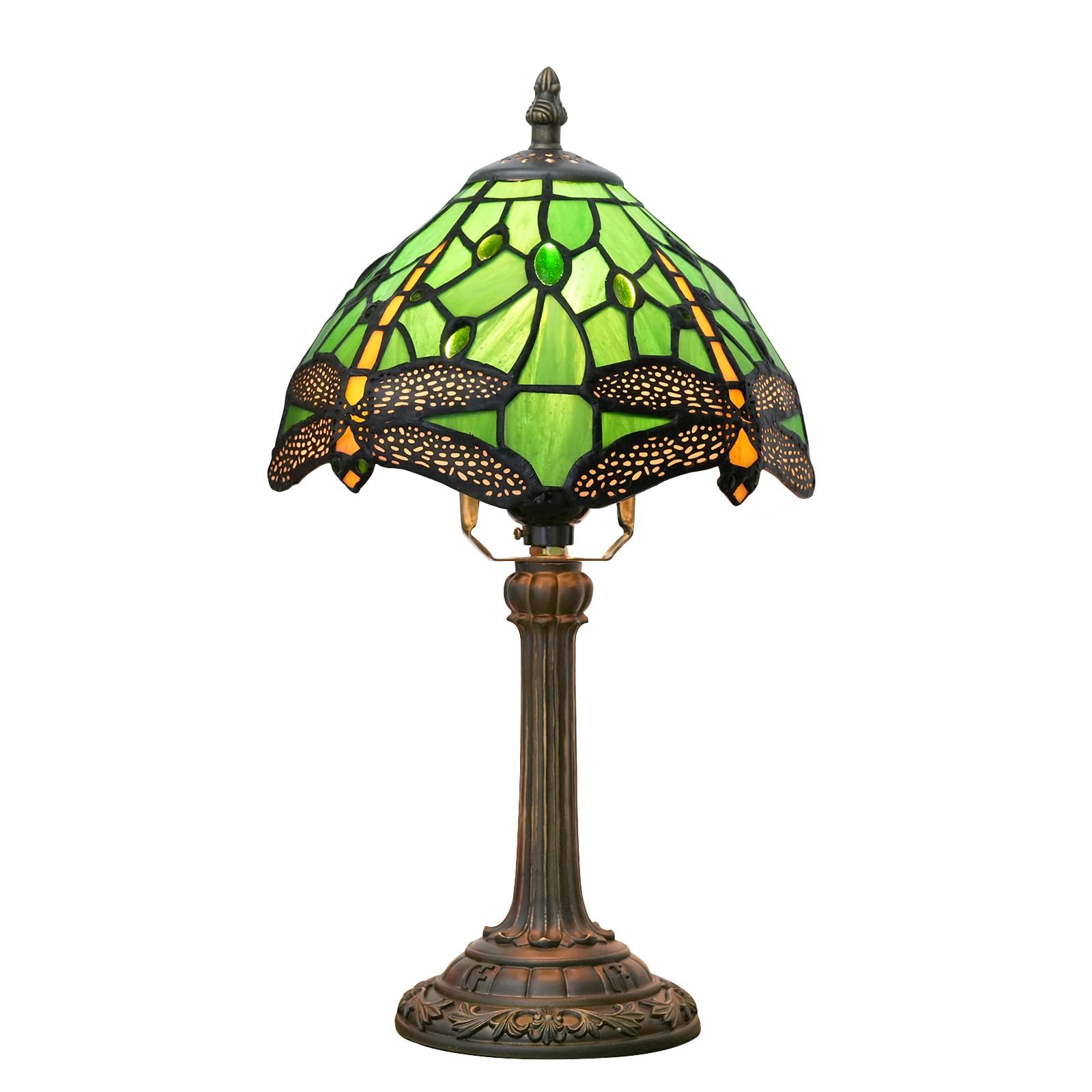 wecrejoni Tiffany Lamp - Green Dragonfly Stained Glass Table Lamp 8x8x14 Inches - Green Dragonfly Style Desk Reading Light - Bedroom & Living Room Decor