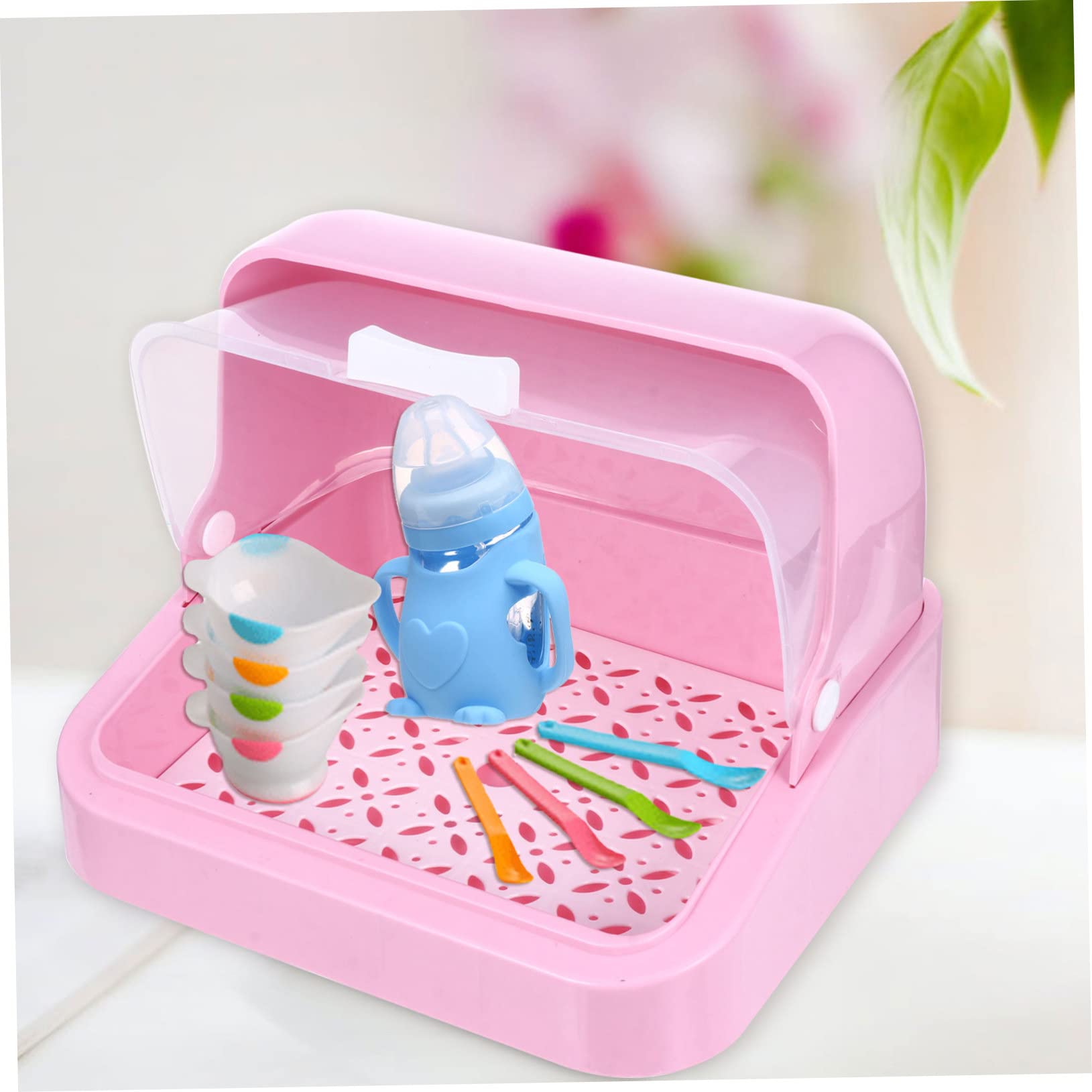 Babyflaschen Aufbewahrungsbox mit Deckel und Abtropfschale Rosa Pp