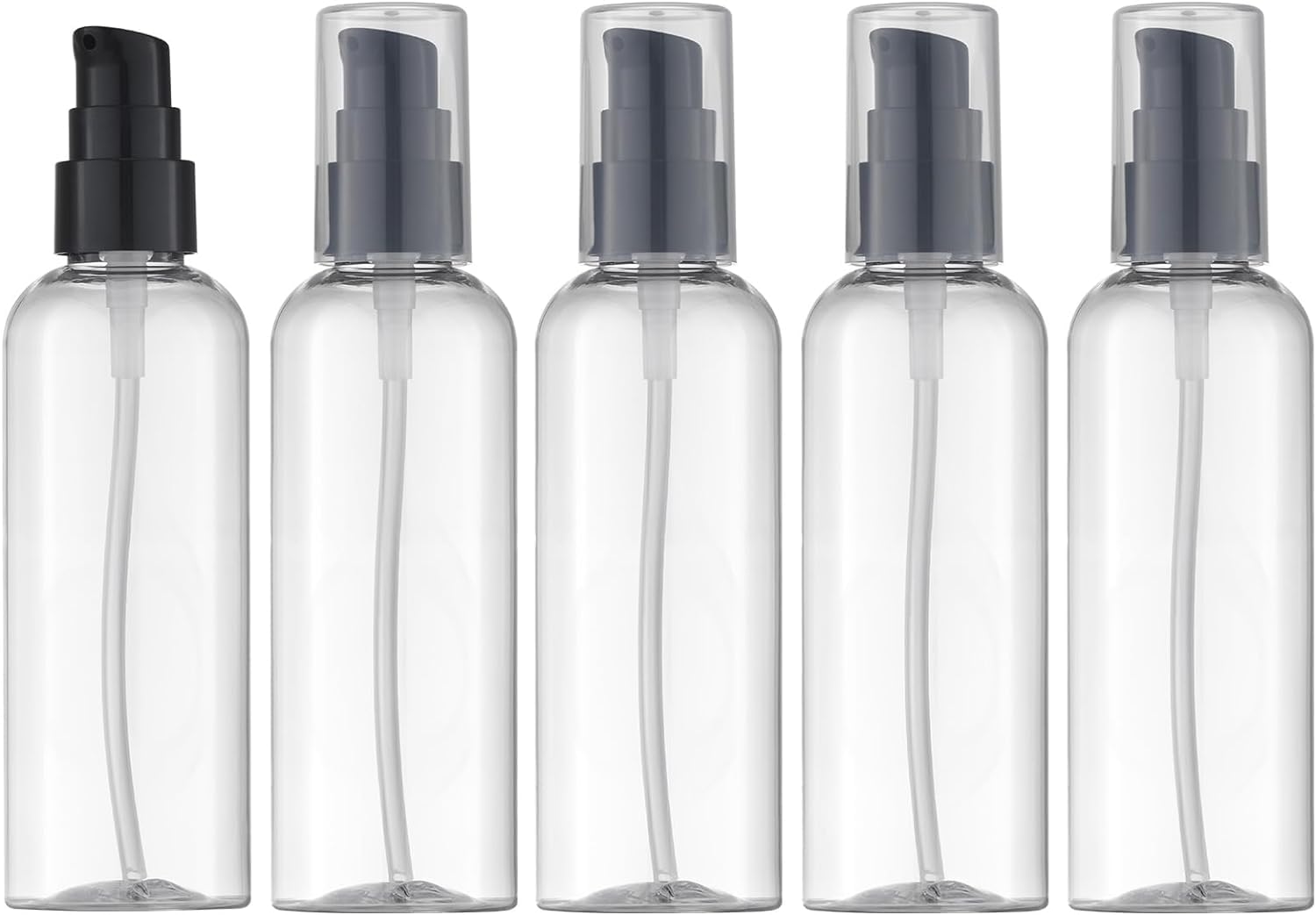 Hunky Dory 5pcs 100ml Plastic Unbreakable Multipurpose Refillable Bottle Dispenser Black Cream Pump for Serum, Cream, Lotion, Moisture, After Shave, Oil Mini Travel Size Costemic Use Bottles