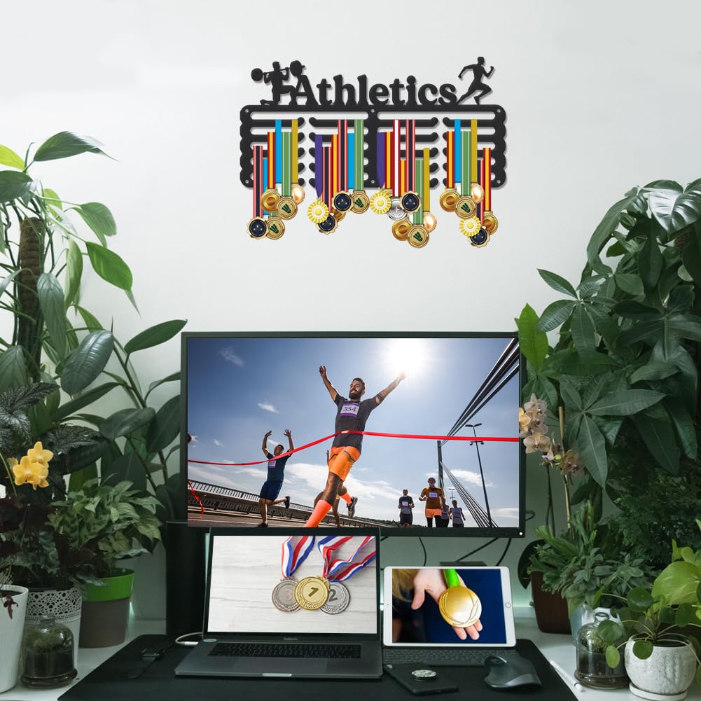 SUPERDANT Porta Medaglie da Parete Sportive per Atletica Espositore per Medaglie 5 File 20 Ganci Sportive Sollevamento Espositore da Parete per Medaglie Da di Premi Regali per Atleti