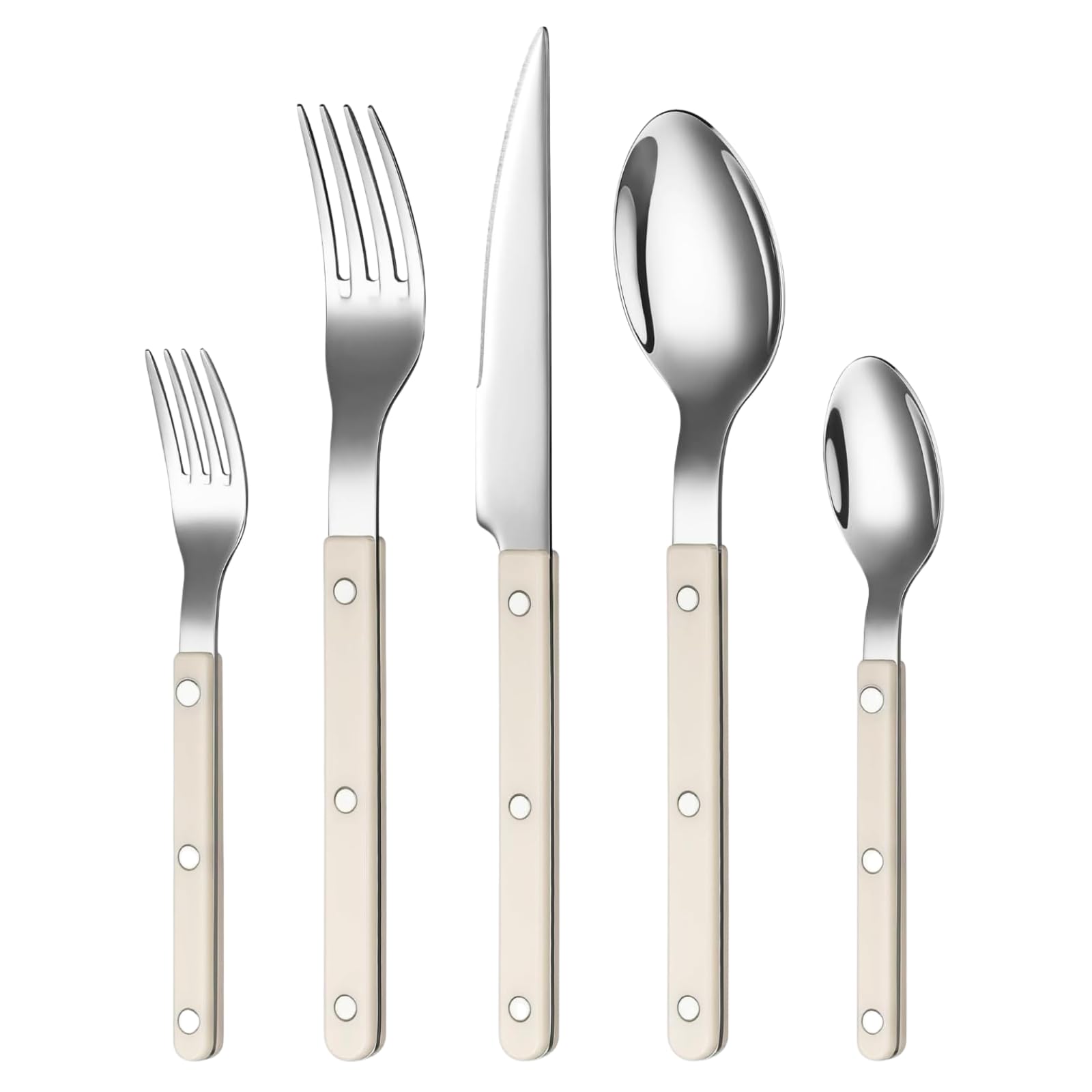 Khen Cream Cutlery Sabre Set of 6 – 18/8 Stainless Steel Flatware – Modern Silverware for Home, Kitchen & Dining – Dishwasher Safe