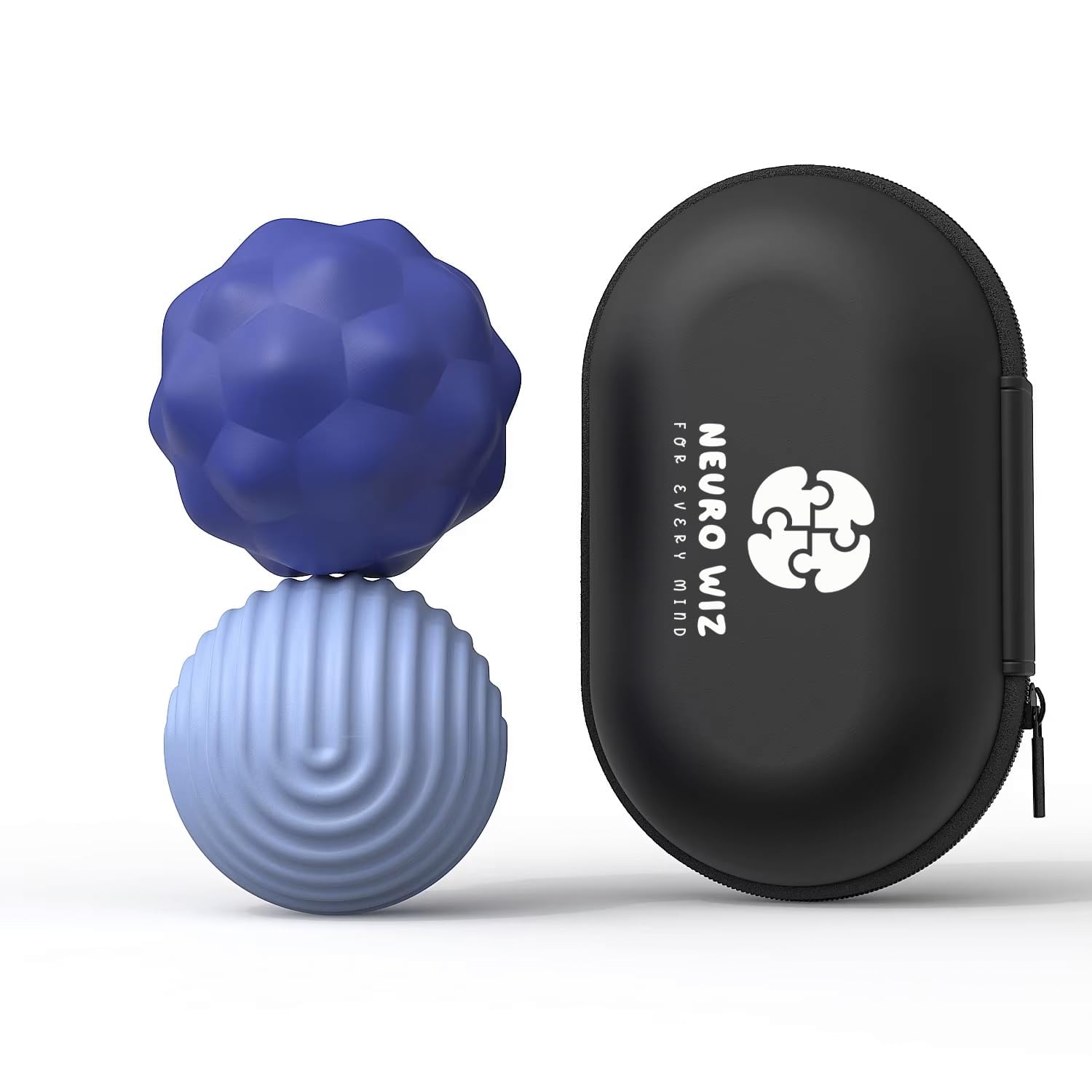 Magnetic Sensory Fidget Balls 2-Pack – Textured Silicone with Carry Case | Tactile Toy for Teens & Adults | Focus, Stress & Anxiety Relief | Ideal for ADHD, Autism, Desk or Travel (Blue, 2-Pack) — image 1