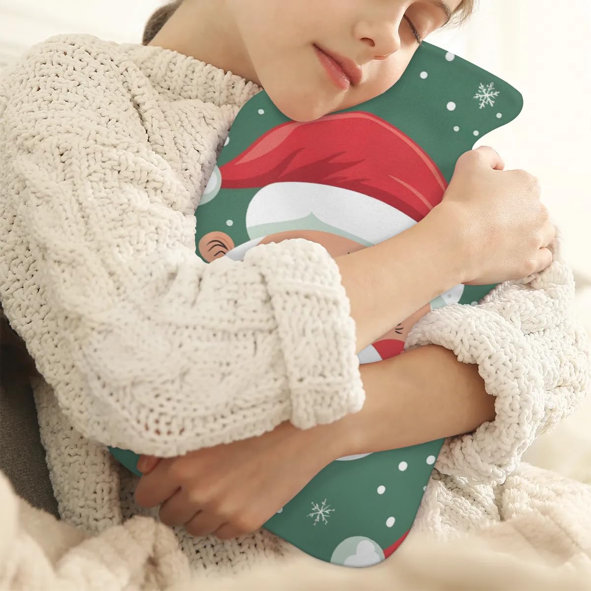 Hot Water Bottle with Soft Cover,2L Abstract Santa Claus Hot Water Bag for Hot and Cold Compress, Hand Feet Warmer, Christmas Santa Claus Rubber Hot Cold Water Bottle Halloween Christmas Decorations