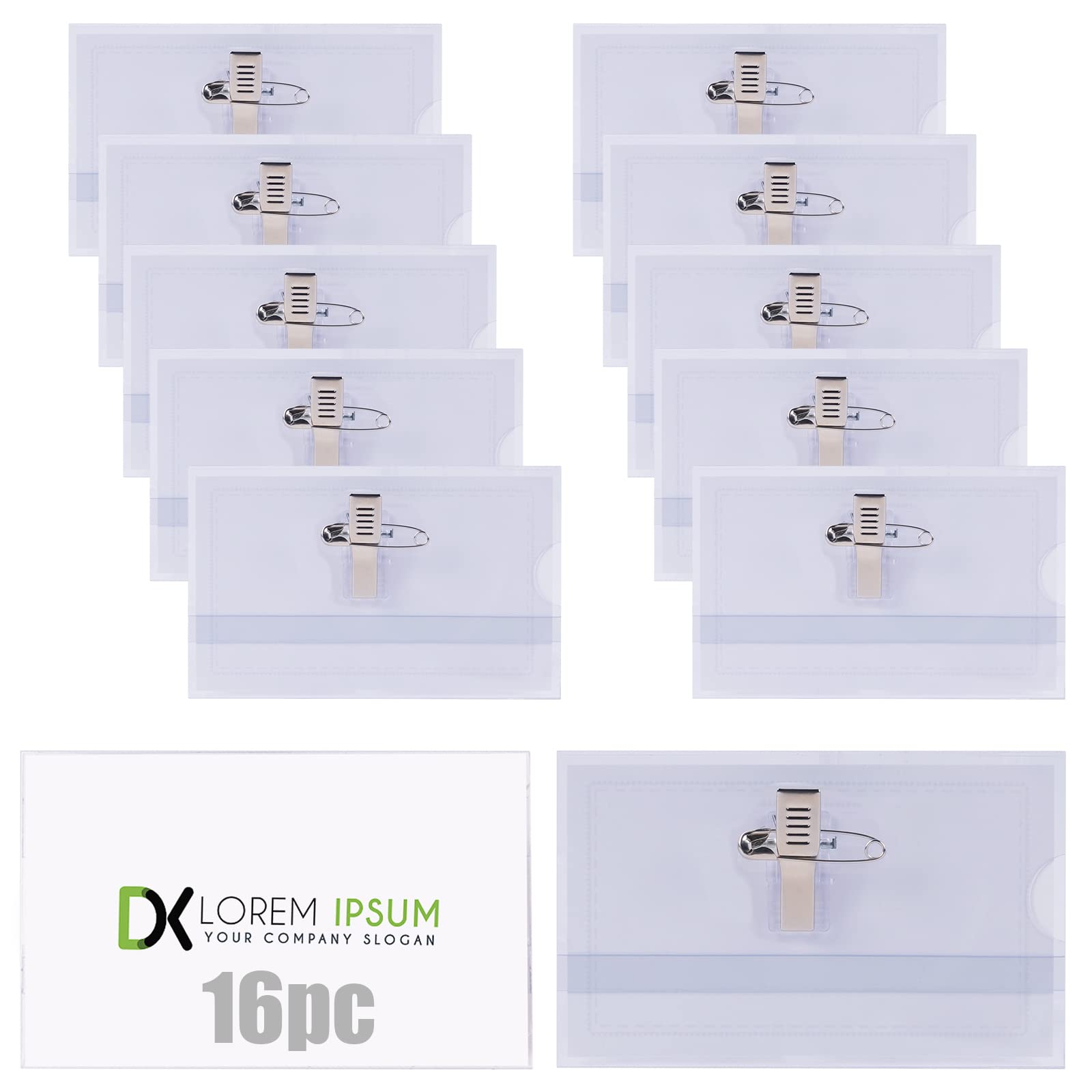 Vicloon Namensschilder, 16 Stück Kunststoff Namensschilder, 56 x 90 mm, Ausweishülle mit Clip und Anstecknadel, Transparent Ausweishalter für Ausweis ID Karte