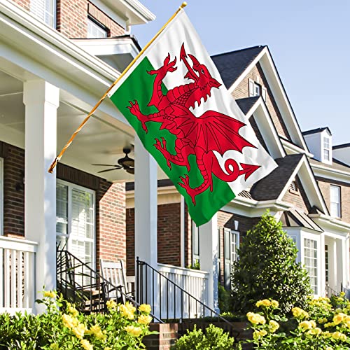 Image of AhfuLife 2 Pcs Wales Flag 3x5 Ft, Large Wales Flag for Outside - Double Side with Brass Eyelets for Olympic Party Decorations, Bar Garden Street Decoration Indoor Outdoor
