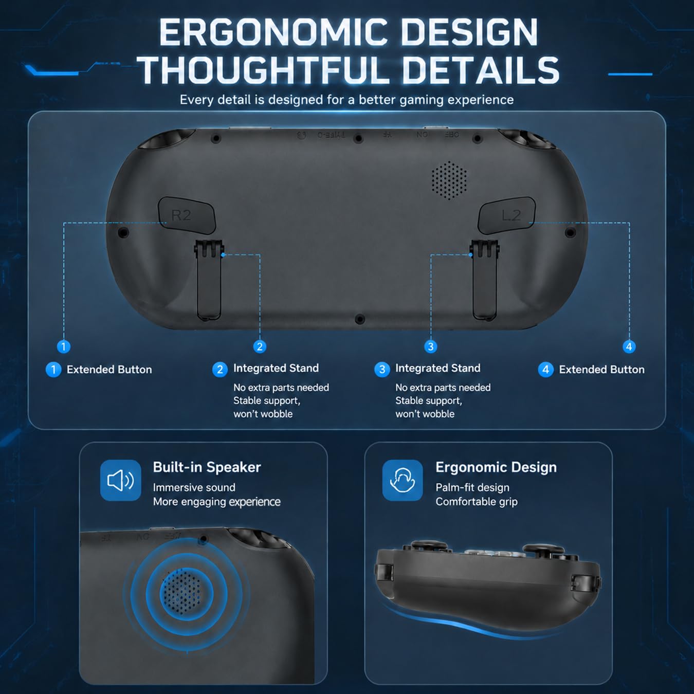 Whatsko Spielekonsole, Retro Konsole, Handheld Video Konsole mit 4.5 Zoll IPS Bildschirm und zahlreichen vorinstallierten Spielen, 64 GB, 3000 mAh, Video/Musik/E-Book/Fernseher (Schwarz)