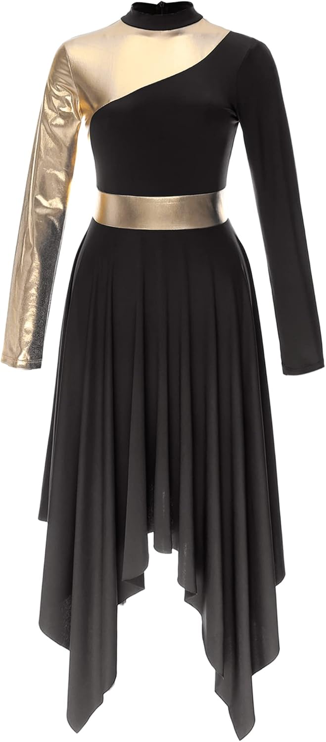 Womens Color Block Praise Liturgical Dancewear Tunic Sleeveless Irregular Hem Lyrical Dance Dress - Image 3