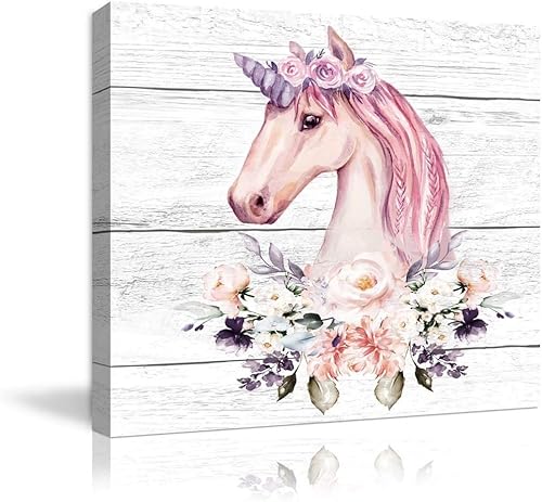 Arte de pared de unicornio rosa para niñas, impresión de baño, cuadros modernos para el hogar, cuarto de bebé, decoración de pared, lienzo enmarcado