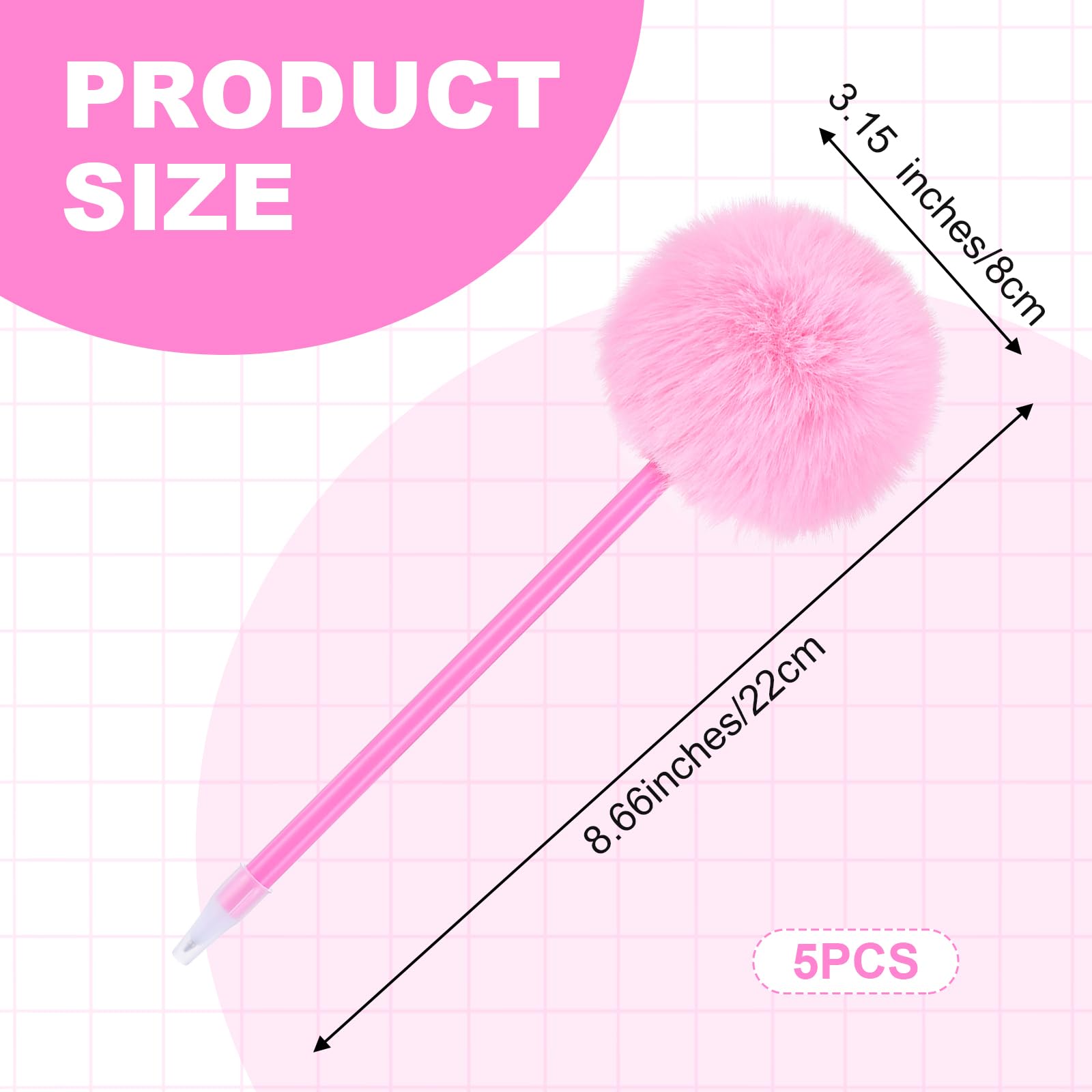 Sibba Pom Pom Pens 5 Pcs Needle Gel Ink Pens Pink Fuzzy Pens Fluffy Ballpoint Pen Cute Writing — view 2