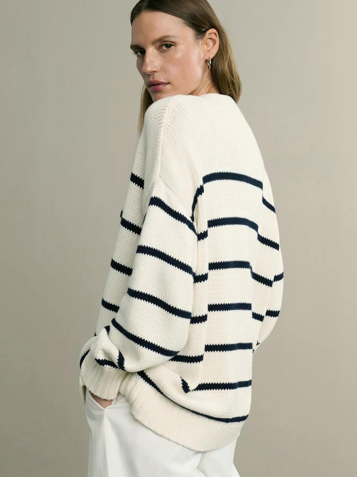 Maglione da Donna Codigan A Maglia Maniche Lunghe con Cardigan Cappotto Casual-Bianco-s