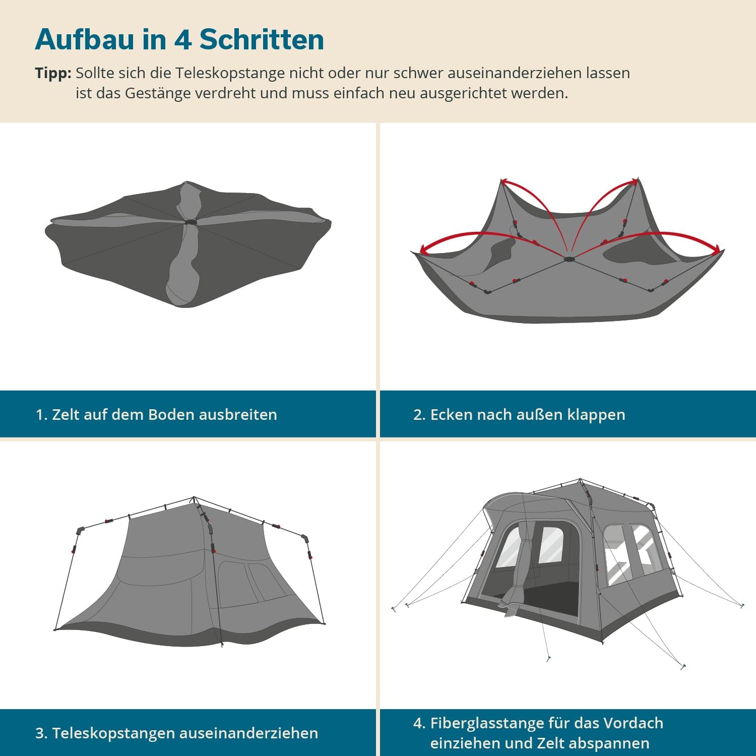 Skandika Zelt Hognes 4 Protect Quick-Start | Pop Up Campingzelt für 4 Personen, Steilwandzelt, einfacher Aufbau, wasserdicht, UPF 50+, Moskitonetz, Tunnelzelt | Hauszelt, Festivalzelt, Camping Outdoor