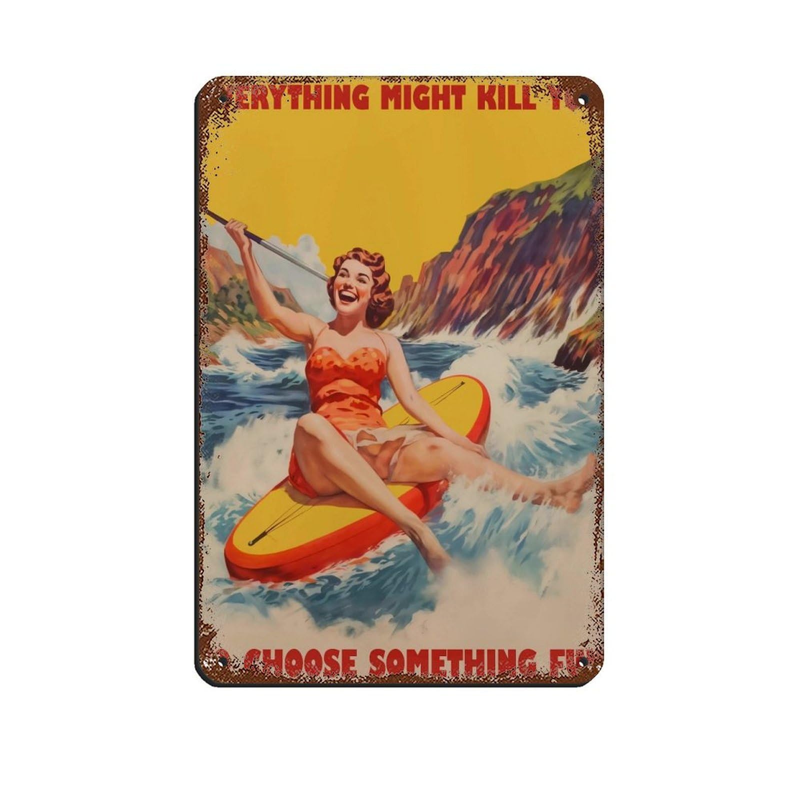 Wjwart Girls Style Paddleboard Beach Surf Surf Kayak Sea Tin Sign Vintage Metal Pub Club Cafe Bar Home Wall Art Decoration Poster Retro 8X12inch(20X30cm)