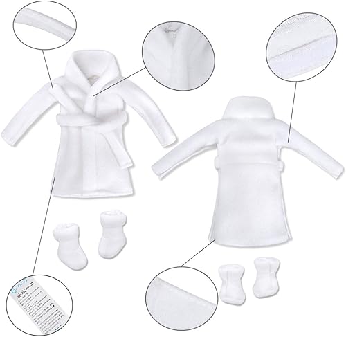 Miniatura 5 de E-TING Ropa de Santa Albornoz Accesorios de Navidad para muñeca elfo (Albornoz blanco con saco de dormir)
