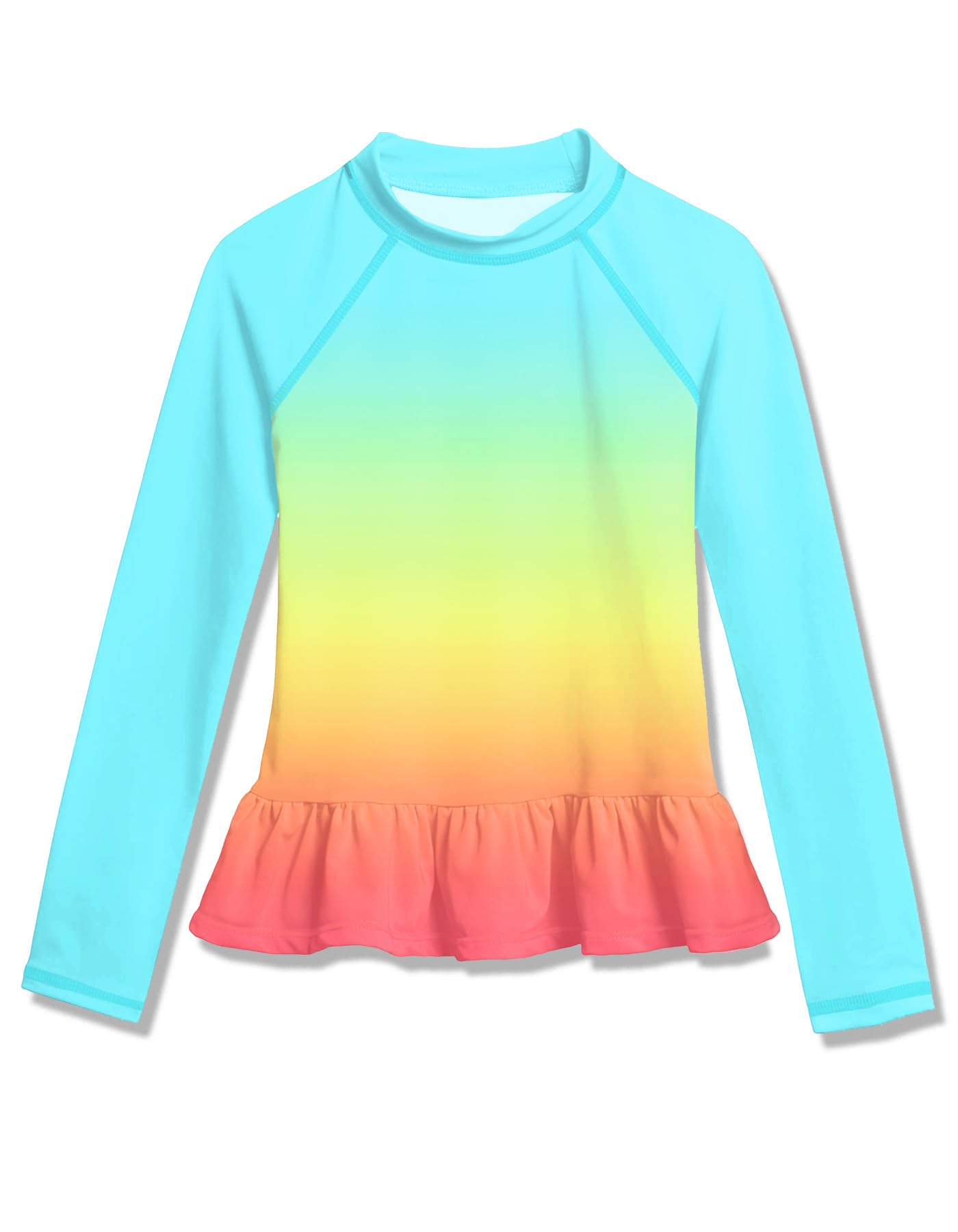 BesserBay Mädchen UV Shirt UPF 50+ Raglanärmel Schwimmshirt mit Rüschensaum 110-160