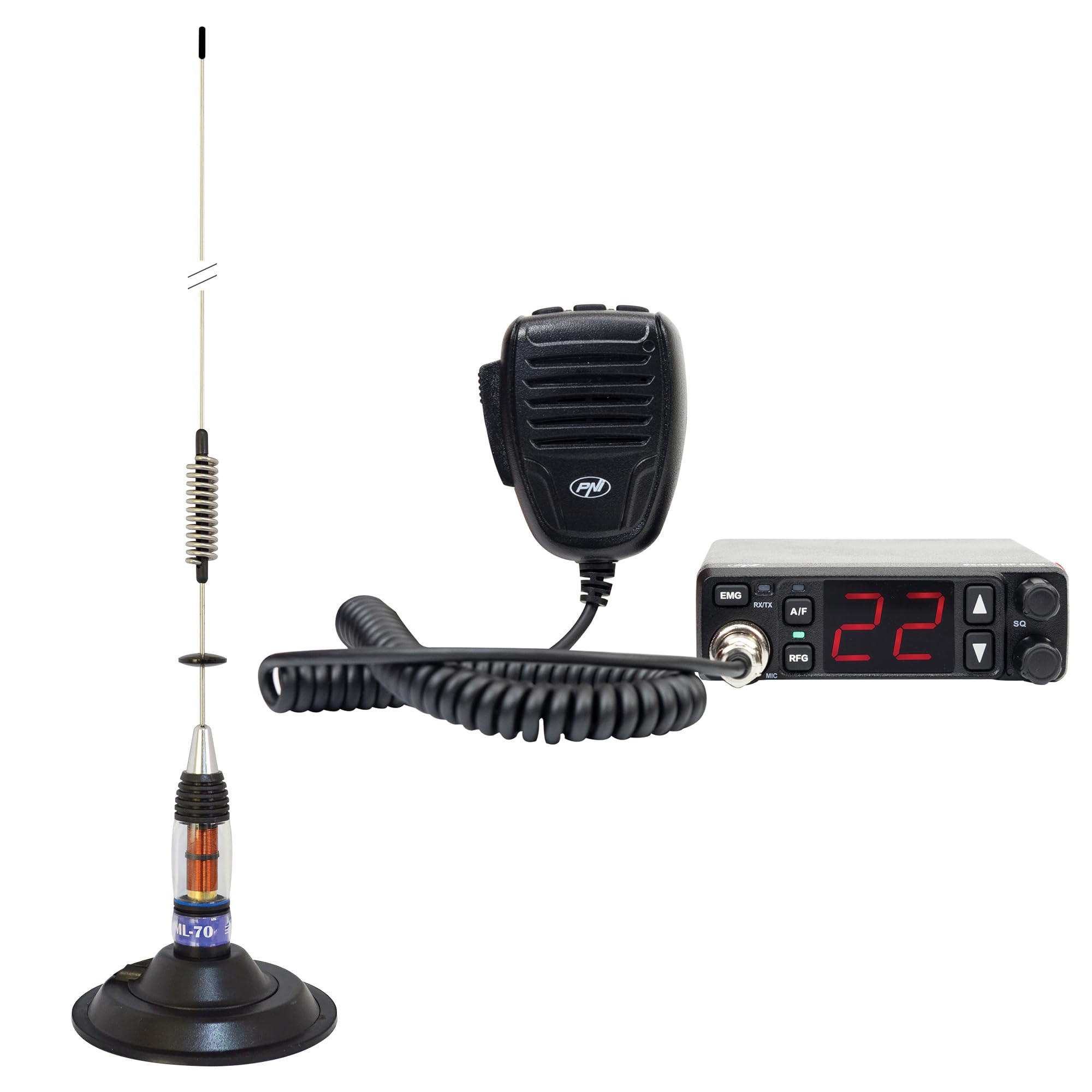 PNI Escort HP 5500 - Stazione radio CB + antenna PNI ML70 CB, con base magnetica da 145 mm