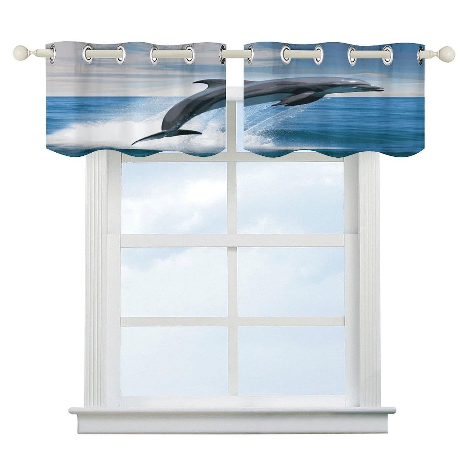 Fekiloot Style Jumping Up Dolphins Short Curtains Valance Curtain